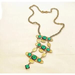 Vintage Hollycraft Egyptian Green and Gold Statement Necklace